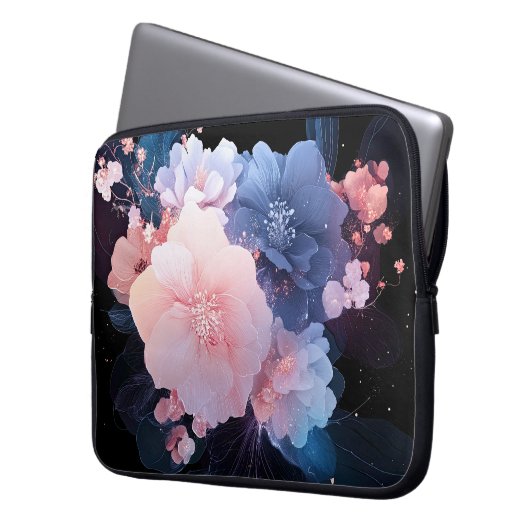 Mitternacht Bloom Laptopschutzhülle (Vorderseite Links)
