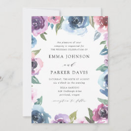 Mitternacht Blooms | Hochzeit mit Lila Blütenblume Einladung