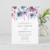 Mitternacht Blooms | Hochzeit mit Lila Blütenblume Einladung (Stehend Vorderseite)