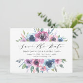 Mitternacht Blooms | Lila und blau Save The Date (Stehend Vorderseite)