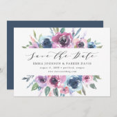 Mitternacht Blooms | Lila und blau Save The Date (Vorne/Hinten)