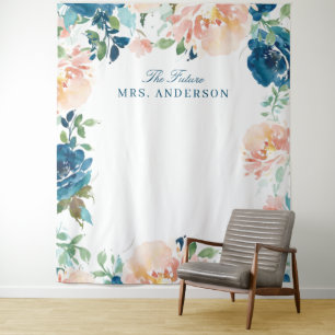Mitternacht Blooms Navy florale Bridal Hintergrund Wandteppich