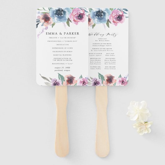 Mitternacht Blooms | Personalisiertes Hochzeitspro Fächer (Vorne und Hinten)