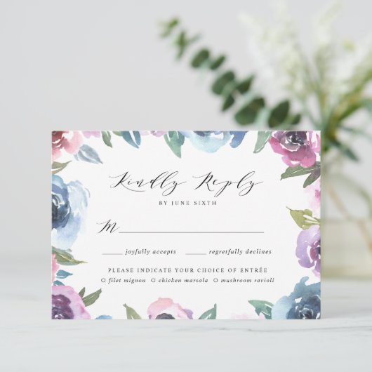 Mitternacht Blooms | RSVP Card mit Wahlmöglichkeit (Stehend Vorderseite)