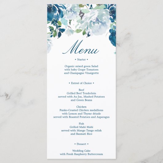 Mitternacht Blooms Wedding Menu Programm (Vorderseite)
