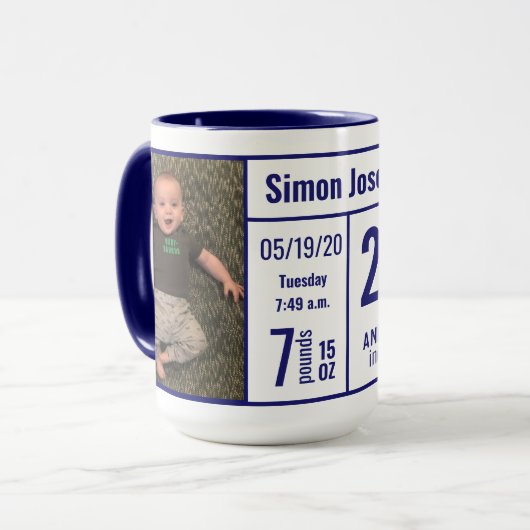 Mitternacht Blue Baby Boy Foto Birth Record Tasse (Vorderseite Links)