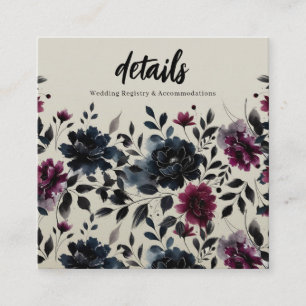 Mitternacht Blue Burgundy Inky Floral Almond Detai Quadratische Visitenkarte