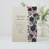 Mitternacht Blue Burgundy Inky Floral Almond UAWG RSVP Karte (Stehend Vorderseite)