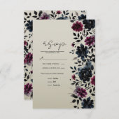 Mitternacht Blue Burgundy Inky Floral Almond UAWG RSVP Karte (Vorne/Hinten)