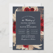 Mitternacht Blue Burgundy Rose Einladung Hochzeit (Vorderseite)