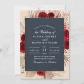 Mitternacht Blue Burgundy Rose Einladung Hochzeit (Vorderseite)