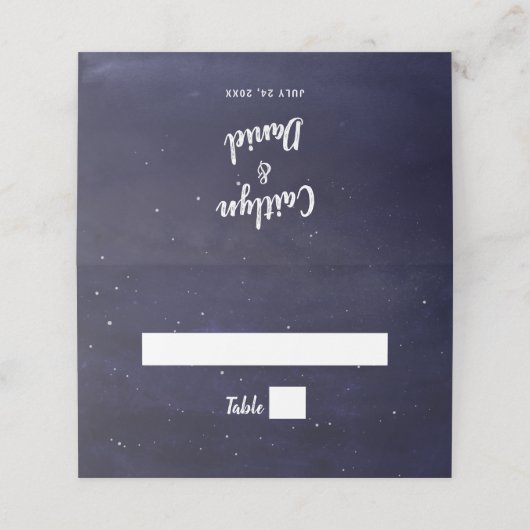 Mitternacht Blue Celestial Night Sky Wedding Platzkarte (Außenseite Aufgefaltet)