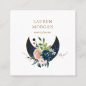 Mitternacht Blue Crescent Moon Floral Quadratische Visitenkarte (Vorderseite)