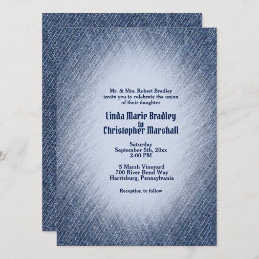 Mitternacht Blue Denim Wedding Einladung (Vorne/Hinten)