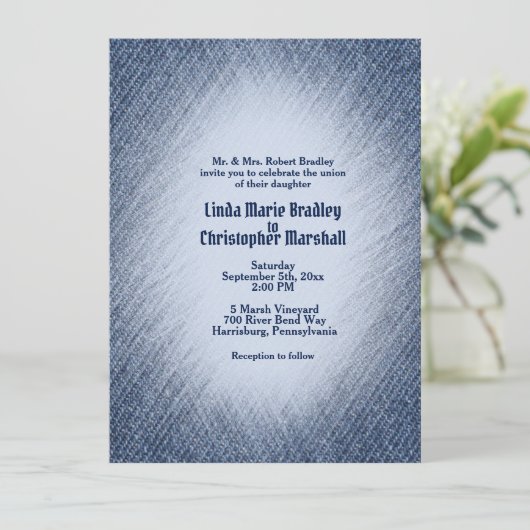Mitternacht Blue Denim Wedding Einladung (Stehend Vorderseite)