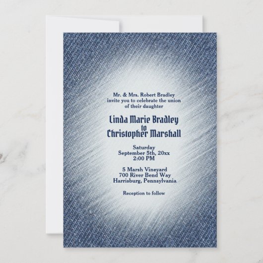 Mitternacht Blue Denim Wedding Einladung (Vorderseite)