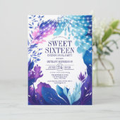 Mitternacht Blue Foliage Abend Pool Party Sweet 16 Einladung (Stehend Vorderseite)