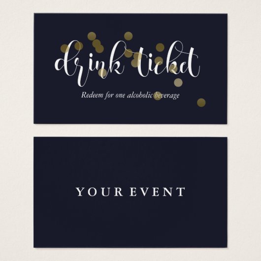 Mitternacht Blue & Gold Confetti Drink Ticket (Vorne & Hinten)