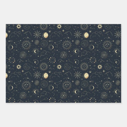 Mitternacht Blue Gold Star Konstellation Muster Geschenkpapier Set (Vorderseite 2)