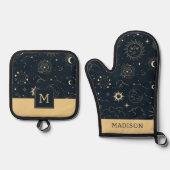 Mitternacht Blue Gold Star Konstellation Muster Ofenhandschuh & Topflappen-Set (Vorderseite)