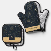 Mitternacht Blue Gold Star Konstellation Muster Ofenhandschuh & Topflappen-Set (Vorderseite/Rückseite)