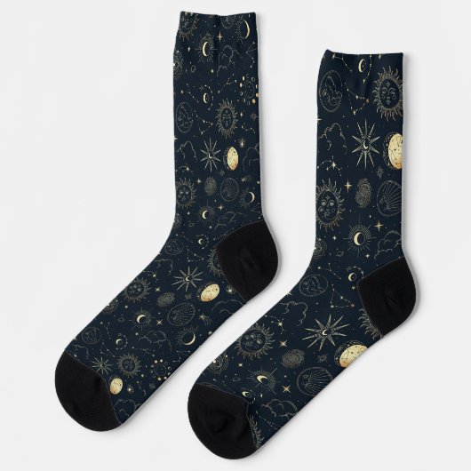 Mitternacht Blue Gold Star Konstellation Muster Socken (Linkes Detail)