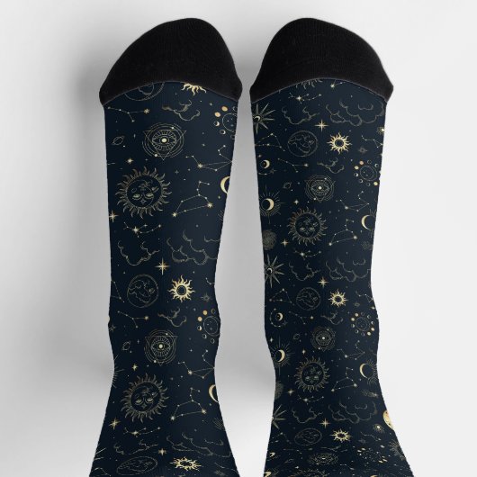 Mitternacht Blue Gold Star Konstellation Muster Socken (Oben)