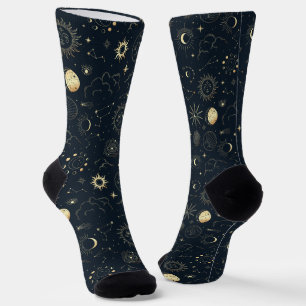 Mitternacht Blue Gold Star Konstellation Muster Socken