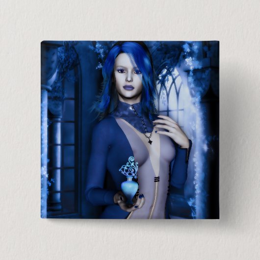 Mitternacht Blue Goth Witze Fantasy Button (Vorderseite)