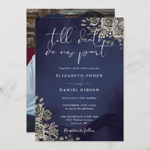 Mitternacht Blue Gothic Rose Blumenhochzeit Foto Einladung