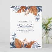 Mitternacht Blue Monstera Begrüßungsschaum Einladung (Stehend Vorderseite)