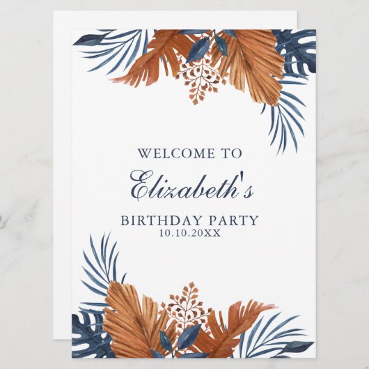 Mitternacht Blue Monstera Begrüßungsschaum Einladung (Vorne/Hinten)