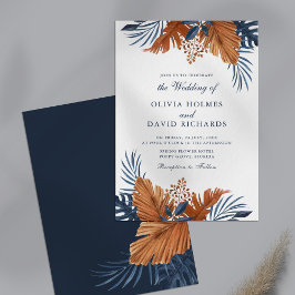 Mitternacht Blue Monstera Hochzeitseinladung Einladung