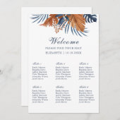 Mitternacht Blue Monstera Seating Chart Fotoparte Einladung (Vorne/Hinten)