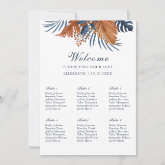 Mitternacht Blue Monstera Seating Chart Fotoparte Einladung