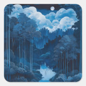 Mitternacht Blue Moon Forest Quadratischer Aufkleber (Vorderseite)