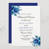 Mitternacht Blue Rose Floral Wedding Probe Dinner Einladung (Vorne/Hinten)