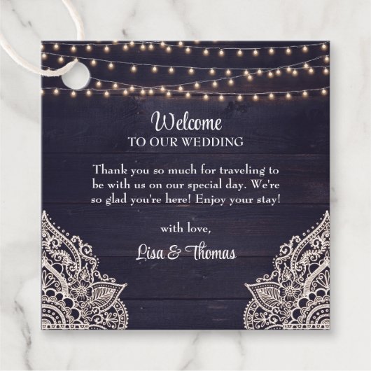 Mitternacht Blue Rustic Elegance Gastgeschenk Hoch Geschenkanhänger (Vorderseite)