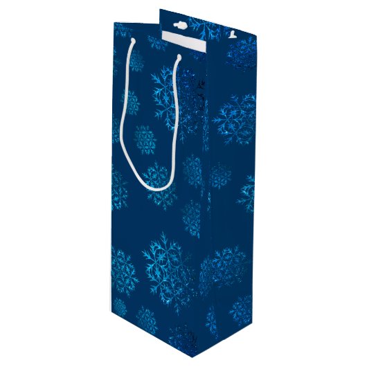Mitternacht Blue Snowflake Pattern Weinbeutel Geschenktüte Für Weinflaschen (Vorderseite Schrägansicht)