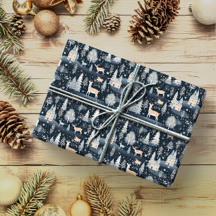 Mitternacht Blue Snowy Village Geschenkpapier