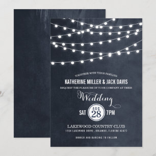 Mitternacht Blue String Lights Hochzeitseinladung Einladung