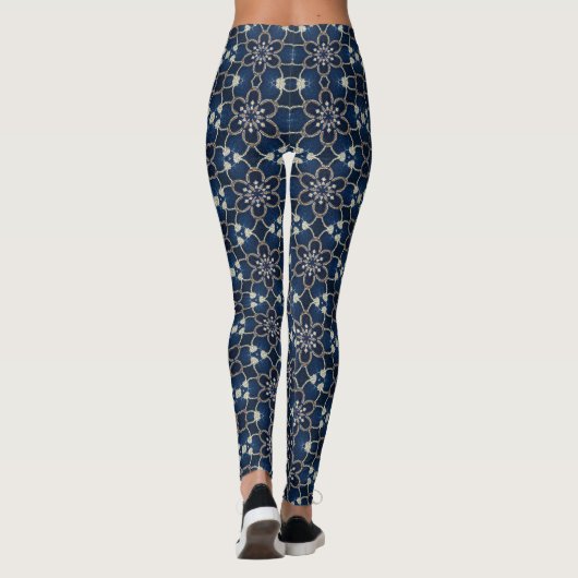 Mitternacht Blumen Muster Leggings (Rückseite)