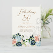 Mitternacht Blüte 50. Geburtstag Einladung (Stehend Vorderseite)