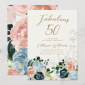 Mitternacht Blüte 50. Geburtstag Einladung (Vorne/Hinten)