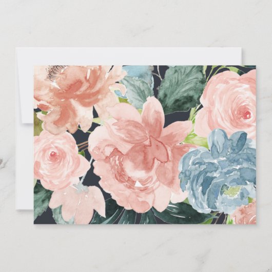 Mitternacht blütenblaue Blüte wir Hochzeit Einladung (Rückseite)