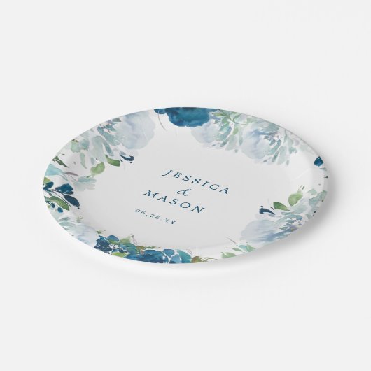 Mitternacht Blütenpapier-Brautparty Pappteller (Schrägansicht)