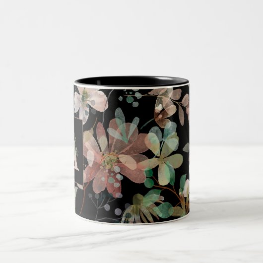 Mitternacht Boho Watercolor Botanicals Zweifarbige Tasse (Mittel)
