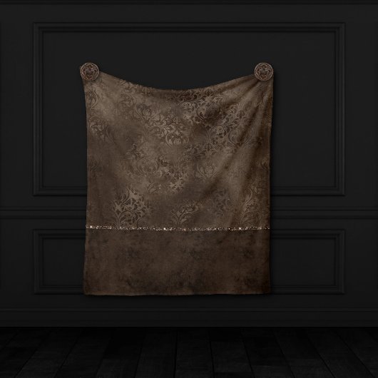 Mitternacht Bronze Romance | Satiny Grunge Damask Fleecedecke