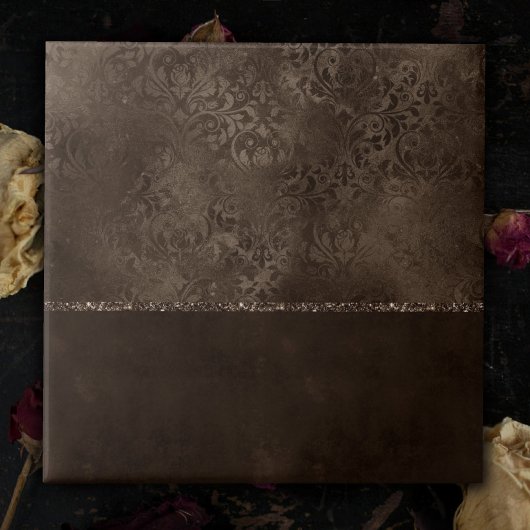 Mitternacht Bronze Romance | Satiny Grunge Damask Fliese