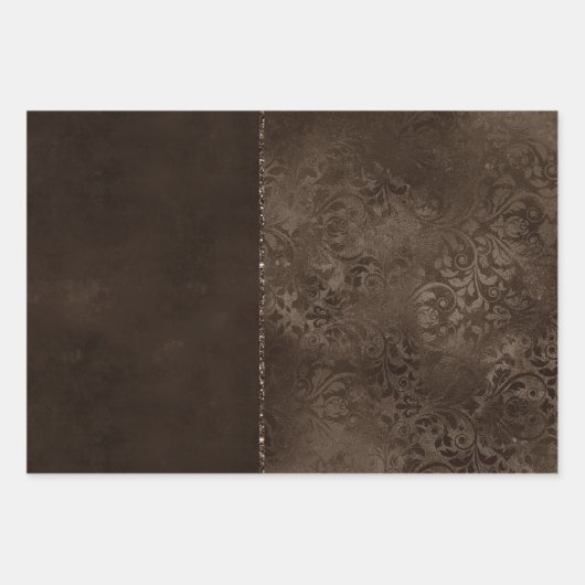 Mitternacht Bronze Romance | Satiny Grunge Damask Geschenkpapier Set (Vorderseite)